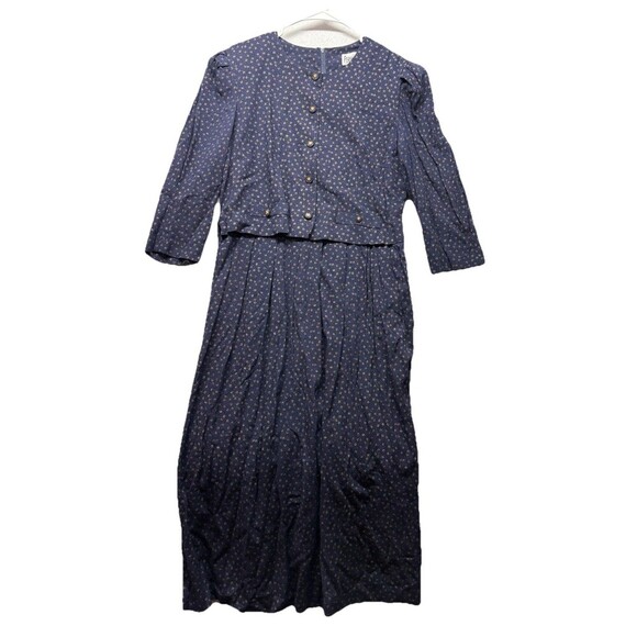Periwinkle Dresses & Skirts - Vintage Periwinkle Navy Blue Gold Dress Tie Waist Size 10 Style 6527 Cottage